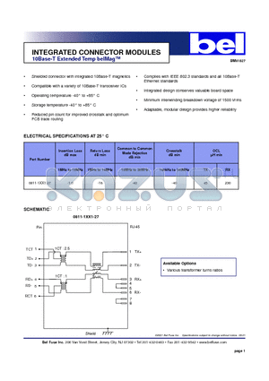 0811-1XX1-27 datasheet - INTEGRATED CONNECTOR MODULES 10Base-T Extended Temp belMag