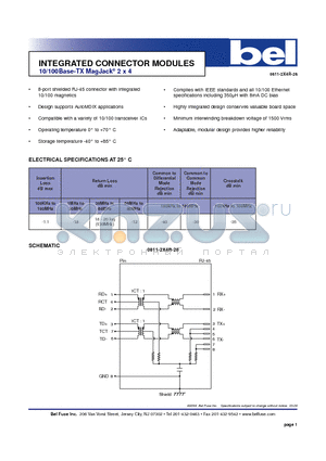 0811-2X4R-28 datasheet - INTEGRATED CONNECTOR MODULES 10/100Base-TX MagJack 2 x 4