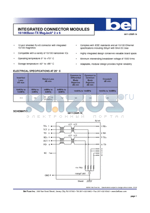 0811-2X6R-19 datasheet - INTEGRATED CONNECTOR MODULES 10/100Base-TX MagJack 2 x 6