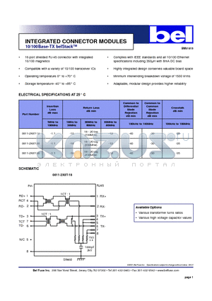 0811-2X8T-18 datasheet - INTEGRATED CONNECTOR MODULES BM01815 10/100Base-TX belStack