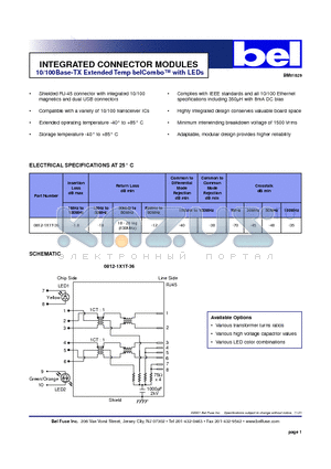 0812-1X1T-36 datasheet - INTEGRATED CONNECTOR MODULES 10/100Base-TX Extended Temp belCombo with LEDs