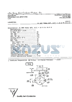 2SD113 datasheet - SI NPN POWER BJT, I(C) = 20 A TO 49.9 A