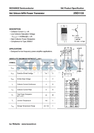 2SD1133 datasheet - isc Silicon NPN Power Transistor