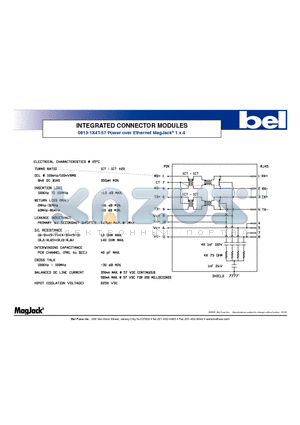 0813-1X4T-57 datasheet - INTEGRATED CONNECTOR MODULES Power over Ethernet MagJack 1 x 4