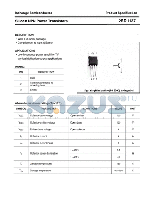 2SD1137 datasheet - Silicon NPN Power Transistors