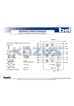 0816-1X1T-43 datasheet - INTEGRATED CONNECTOR MODULES Gigabit Ethernet Single Port MagJack