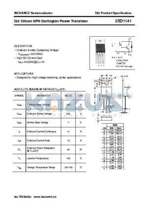 2SD1141 datasheet - isc Silicon NPN Darlington Power Transistor