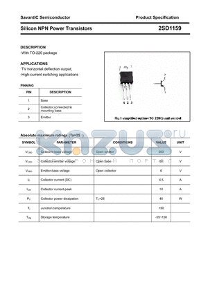 2SD1159 datasheet - Silicon NPN Power Transistors