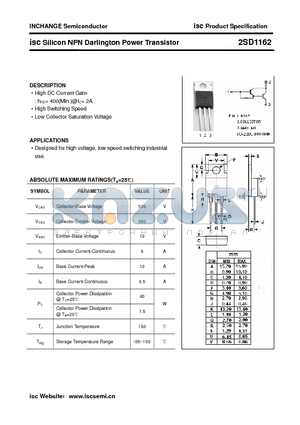 2SD1162 datasheet - isc Silicon NPN Darlington Power Transistor