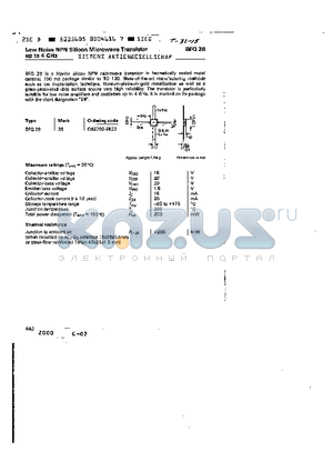 BFQ28 datasheet - LOW NOISE NPN SILICON MICROWAVE TRANSISTOR UP TO 4GHz