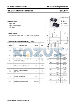 BFQ540 datasheet - isc Silicon NPN RF Transistor