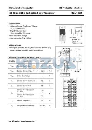 2SD1192 datasheet - isc Silicon NPN Darlington Power Transistor