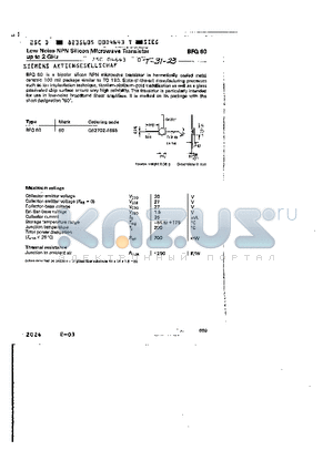 BFQ60 datasheet - LOW NOISE NPN SILICON MICROVAVE TRANSISTOR UP TO 2 GHz