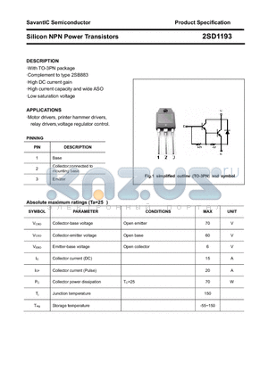 2SD1193 datasheet - Silicon NPN Power Transistors