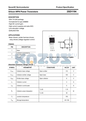 2SD1194 datasheet - Silicon NPN Power Transistors