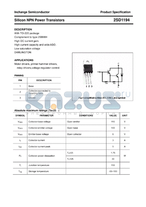 2SD1194 datasheet - Silicon NPN Power Transistors