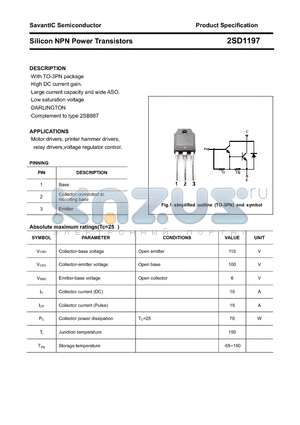 2SD1197 datasheet - Silicon NPN Power Transistors