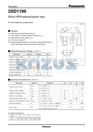 2SD1199 datasheet - Silicon NPN epitaxial planer type(For low-frequency amplification)