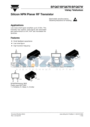 BFQ67R datasheet - Silicon NPN Planar RF Transistor