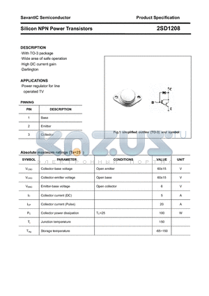 2SD1208 datasheet - Silicon NPN Power Transistors