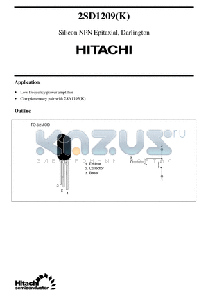 2SD1209 datasheet - Silicon NPN Epitaxial, Darlington