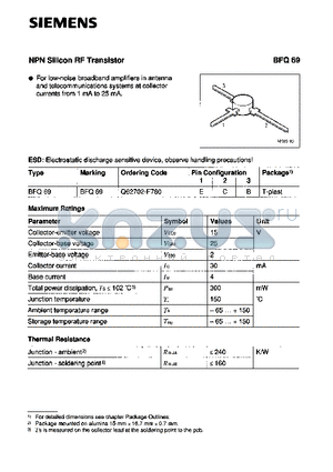 BFQ69 datasheet - NPN Silicon RF Transistor