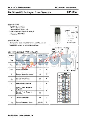 2SD1210 datasheet - isc Silicon NPN Darlington Power Transistor