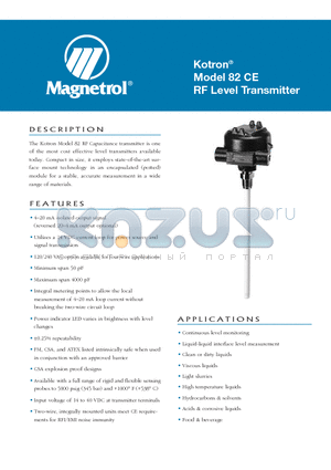 082-803-400 datasheet - Kotron^ Model 82 CE RF Level Transmitter