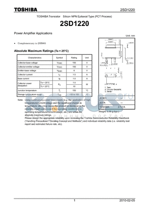 2SD1220 datasheet - Power Amplifier Applications