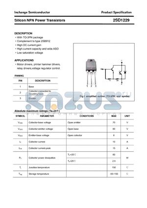 2SD1229 datasheet - Silicon NPN Power Transistors