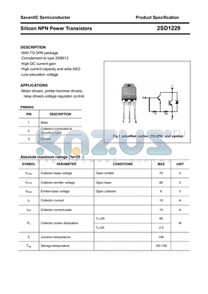 2SD1229 datasheet - Silicon NPN Power Transistors