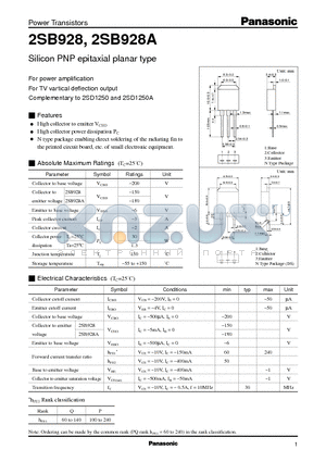 2SD1250 datasheet - Silicon PNP epitaxial planar type(For power amplification)