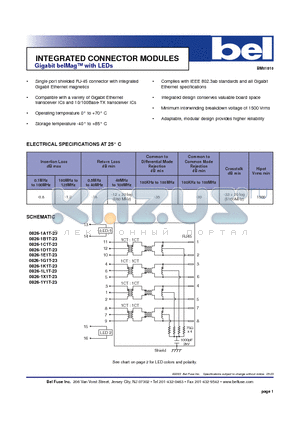 0826-1C1T-23 datasheet - INTEGRATED CONNECTOR MODULES BM01810 Gigabit belMag with LEDs