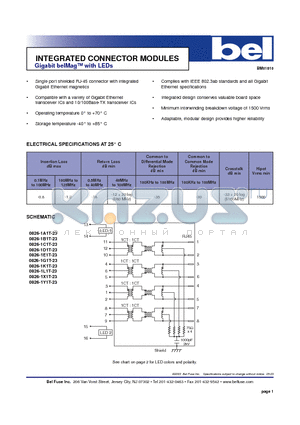 0826-1E1T-23 datasheet - INTEGRATED CONNECTOR MODULES BM01810 Gigabit belMag with LEDs