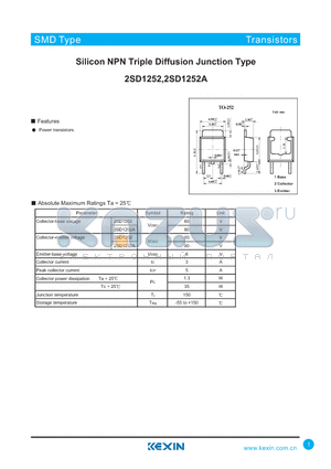 2SD1252A datasheet - Silicon NPN Triple Diffusion Junction Type
