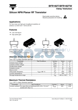 BFR182T datasheet - Silicon NPN Planar RF Transistor