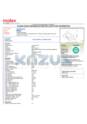 0836149014 datasheet - 1.27mm (.050) Pitch Commercial Micro-D, PCB Mount, Right Angle Plug, without Jackposts, 25 Circuits