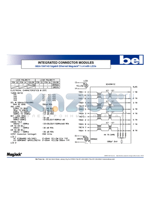 0826-1X4T-43 datasheet - INTEGRATED CONNECTOR MODULES Gigabit Ethernet MagJack 1 x 4 with LEDs