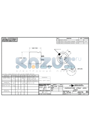 08376 datasheet - CAPACITOR, 27Ouf -20% 200V