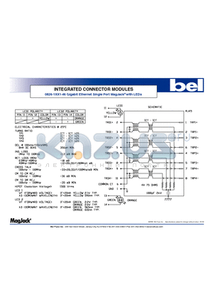 0826-1XX1-46 datasheet - INTEGRATED CONNECTOR MODULES Gigabit Ethernet Single Port MagJack with LEDs