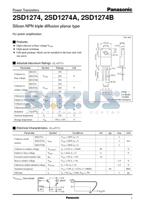 2SD1274A datasheet - Silicon NPN triple diffusion planar type(For power amplification)