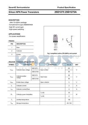 2SD1275 datasheet - Silicon NPN Power Transistors