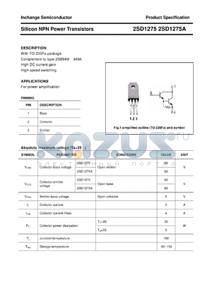 2SD1275 datasheet - Silicon NPN Power Transistors