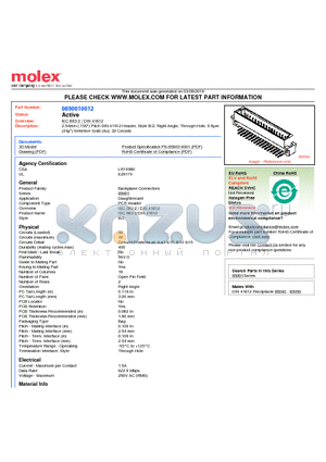 0850010012 datasheet - 2.54mm (.100) Pitch DIN 41612 Header, Style B/2, Right Angle, Through Hole, 0.6lm (24l) Selective Gold (Au), 32 Circuits