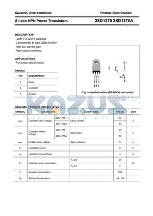 2SD1275A datasheet - Silicon NPN Power Transistors