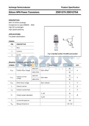 2SD1275A datasheet - Silicon NPN Power Transistors