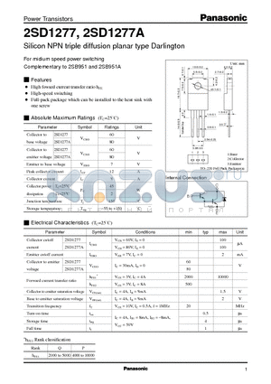 2SD1277A datasheet - Silicon NPN triple diffusion planar type Darlington(For midium speed power switching)