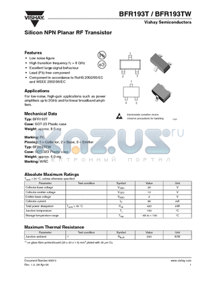 BFR193T_05 datasheet - Silicon NPN Planar RF Transistor