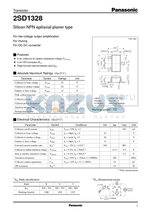 2SD1328 datasheet - Silicon NPN epitaxial planer type(For low-voltage output amplification)