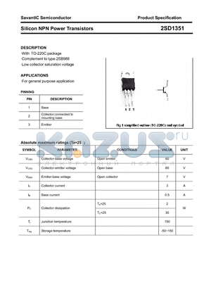 2SD1351 datasheet - Silicon NPN Power Transistors